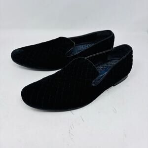 Giorgio Brutini Loafers Size 11.5 Diamond Quilted Black Velvet Smoking Classic‎